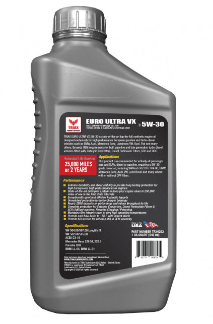 ULEI MOTOR TRIAX Euro Ultra VX 5W-30 Full Synthetic DPF | 507.00 | 504.00 Longlife III Full sintetic cu PAO VW, Mercedes Benz, Audi, BMW Diesel | Benzina