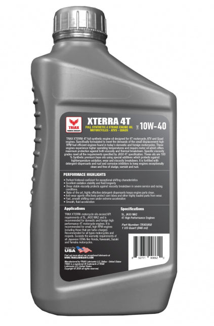 ULEI MOTOR TRIAX XTERRA SYNTHETIC MOTORCYCLE 10W-40 JASO MA-2 JASO MA-2, API SN, V-TWIN