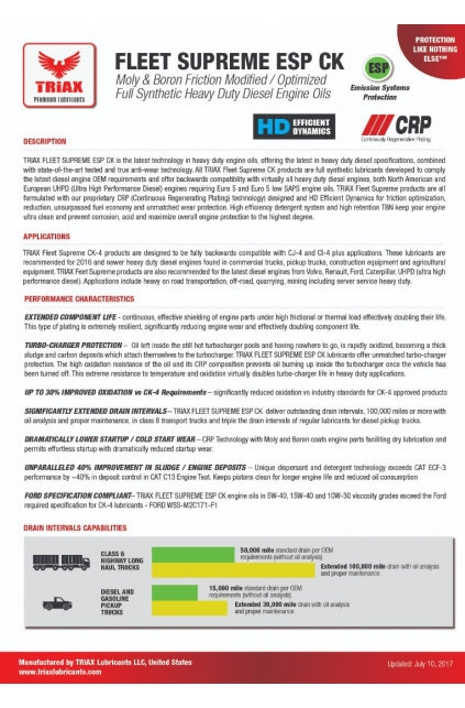 ULEI MOTOR TRIAX Fleet Supreme 5W-40 Full Synthetic - Heavy Duty Diesel | API CK-4 | VOLVO VDS-4.5 | MB 229.51