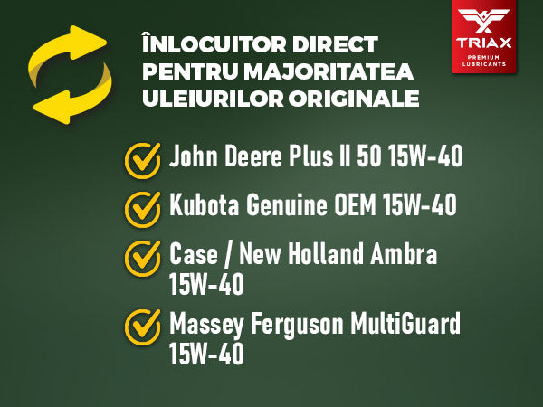 ULEI MOTOR TRIAX AGRA PLUS ESP 15W-40 Semi-Sintetic CK-4 .Pentru John Deere, Deutz, | CASE | Fend | CLAAS | New Holland